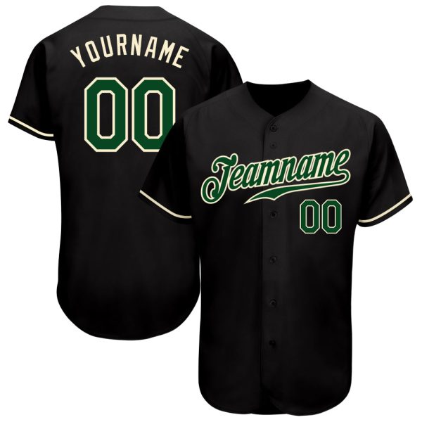 Custom Black Jersey, Personalized Black Baseball Jersey, Custom Baseball Jersey, Custom Black Green-Cream Authentic Baseball Jersey Jezsport.com