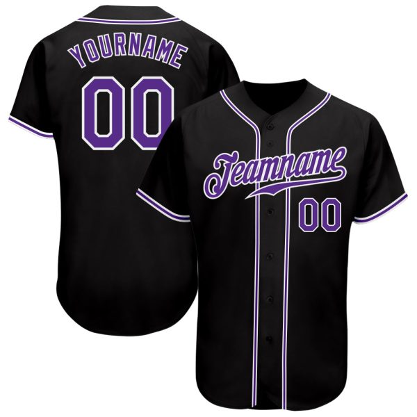 Custom Black Jersey, Personalized Black Baseball Jersey, Custom Baseball Jersey, Custom Black Purple-White Authentic Baseball Jersey Jezsport.com