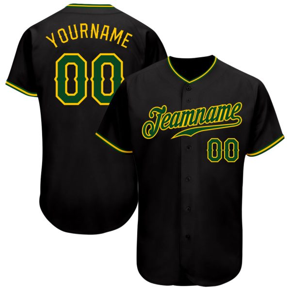 Custom Black Jersey, Personalized Black Baseball Jersey, Custom Baseball Jersey, Custom Black Green-Gold Authentic Baseball Jersey Jezsport.com