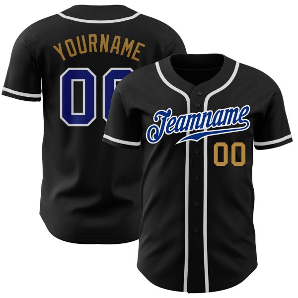 Custom Black Jersey, Personalized Black Baseball Jersey, Custom Baseball Jersey, Custom Black Royal-Old Gold Authentic Baseball Jersey Jezsport.com