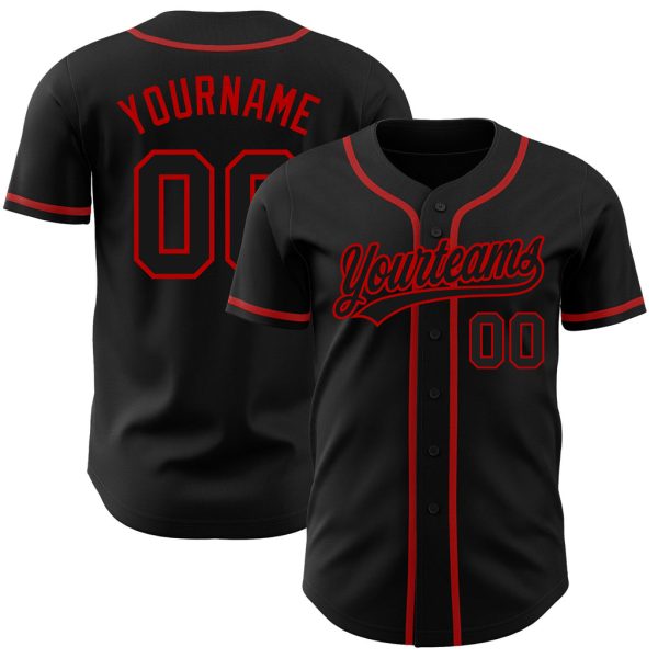 Custom Black Jersey, Personalized Black Baseball Jersey, Custom Baseball Jersey, Custom Black Black-Red Authentic Baseball Jersey Jezsport.com