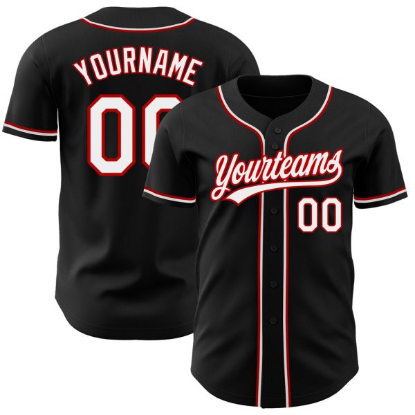 Custom Black Jersey, Personalized Black Baseball Jersey, Custom Baseball Jersey, Custom Black White-Red Authentic Baseball Jersey Jezsport.com