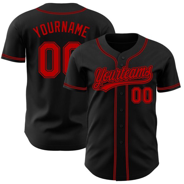 Custom Black Jersey, Personalized Black Baseball Jersey, Custom Baseball Jersey, Custom Black Red Authentic Baseball Jersey Jezsport.com