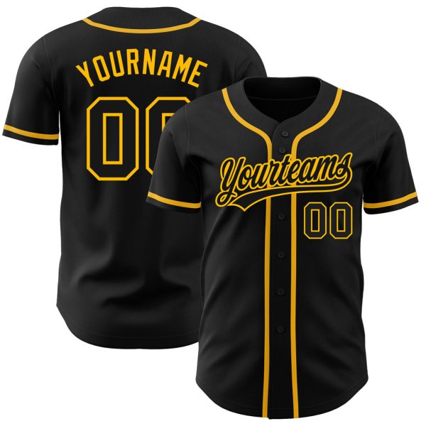 Custom Black Jersey, Personalized Black Baseball Jersey, Custom Baseball Jersey, Custom Black Black-Gold Authentic Baseball Jersey Jezsport.com