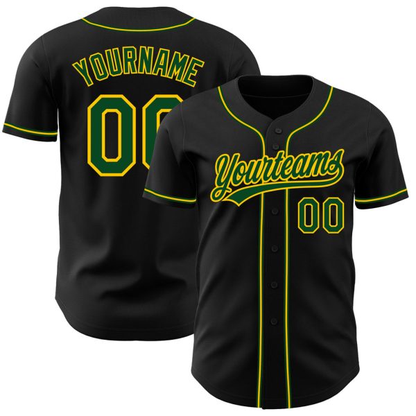 Custom Black Jersey, Personalized Black Baseball Jersey, Custom Baseball Jersey, Custom Black Green-Gold Authentic Baseball Jersey Jezsport.com