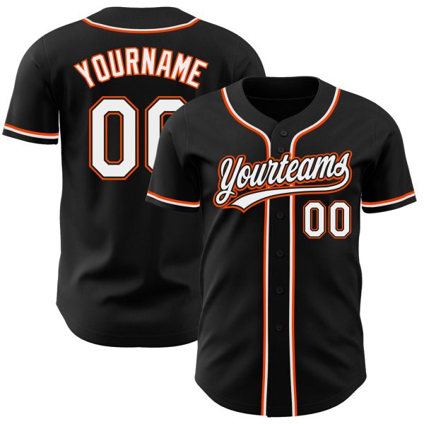 Custom Black Jersey, Personalized Black Baseball Jersey, Custom Baseball Jersey, Custom Black White-Orange Authentic Baseball Jersey Jezsport.com