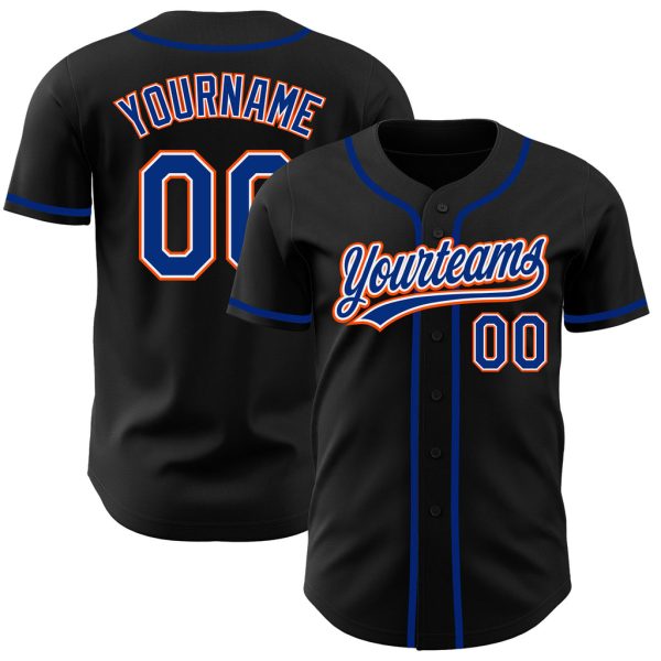 Custom Black Jersey, Personalized Black Baseball Jersey, Custom Baseball Jersey, Custom Black Royal-Orange Authentic Baseball Jersey Jezsport.com