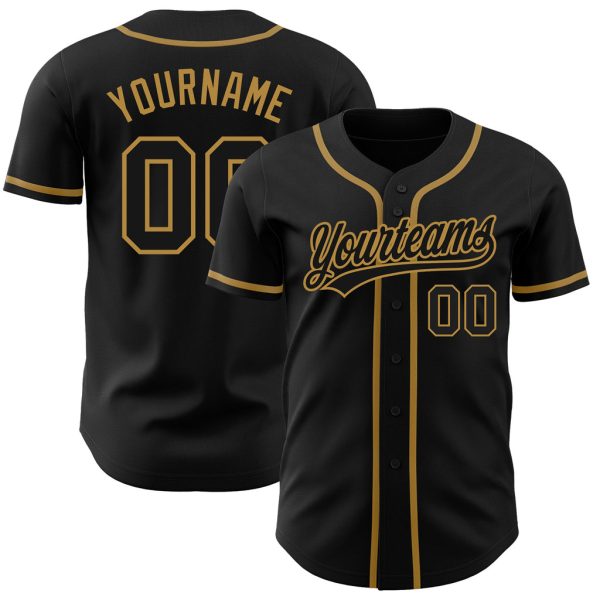 Custom Black Jersey, Personalized Black Baseball Jersey, Custom Baseball Jersey, Custom Black Black-Old Gold Authentic Baseball Jersey Jezsport.com