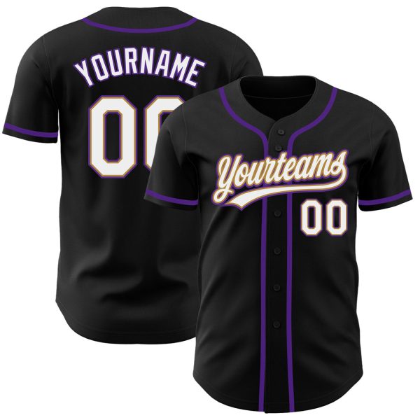 Custom Black Jersey, Personalized Black Baseball Jersey, Custom Baseball Jersey, Custom Black White Old Gold-Purple Authentic Baseball Jersey Jezsport.com