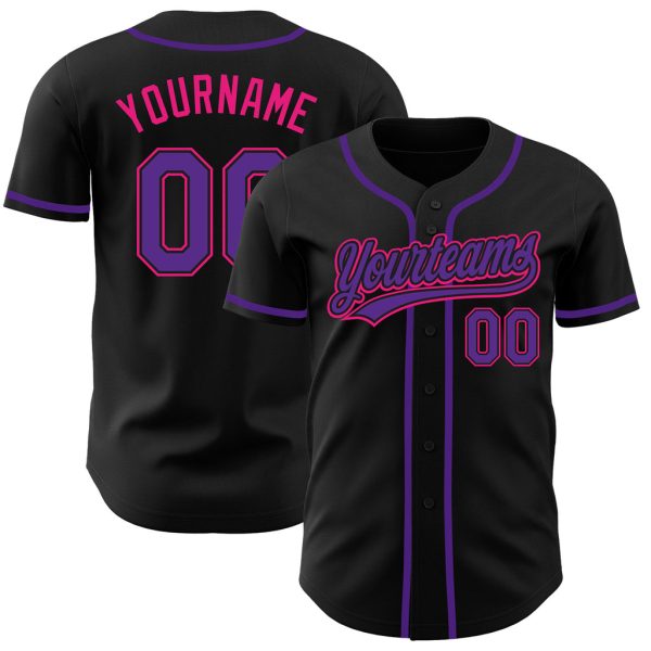 Custom Black Jersey, Personalized Black Baseball Jersey, Custom Baseball Jersey, Custom Black Purple-Hot Pink Authentic Baseball Jersey Jezsport.com