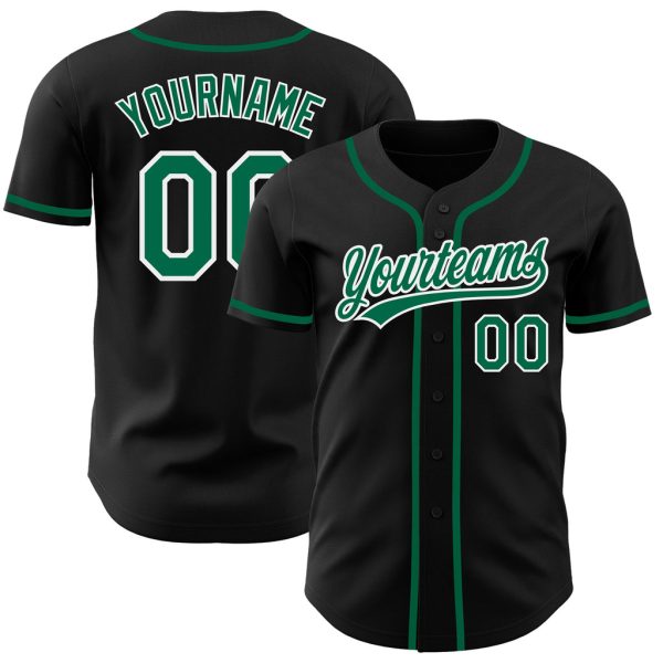 Custom Black Jersey, Personalized Black Baseball Jersey, Custom Baseball Jersey, Custom Black Kelly Green-White Authentic Baseball Jersey Jezsport.com