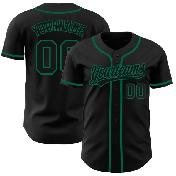 Custom Black Jersey, Personalized Black Baseball Jersey, Custom Baseball Jersey, Custom Black Black-Kelly Green Authentic Baseball Jersey Jezsport.com