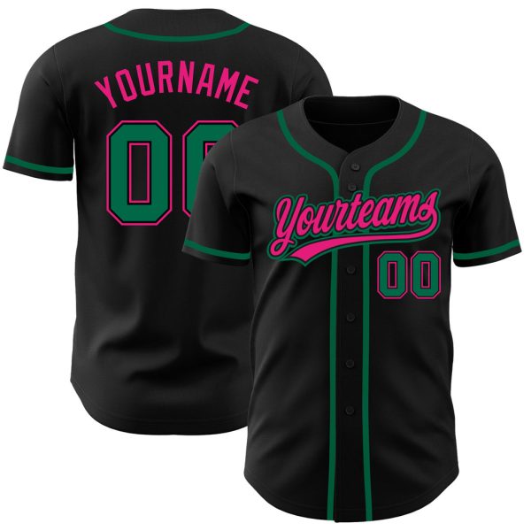 Custom Black Jersey, Personalized Black Baseball Jersey, Custom Baseball Jersey, Custom Black Kelly Green-Hot Pink Authentic Baseball Jersey Jezsport.com