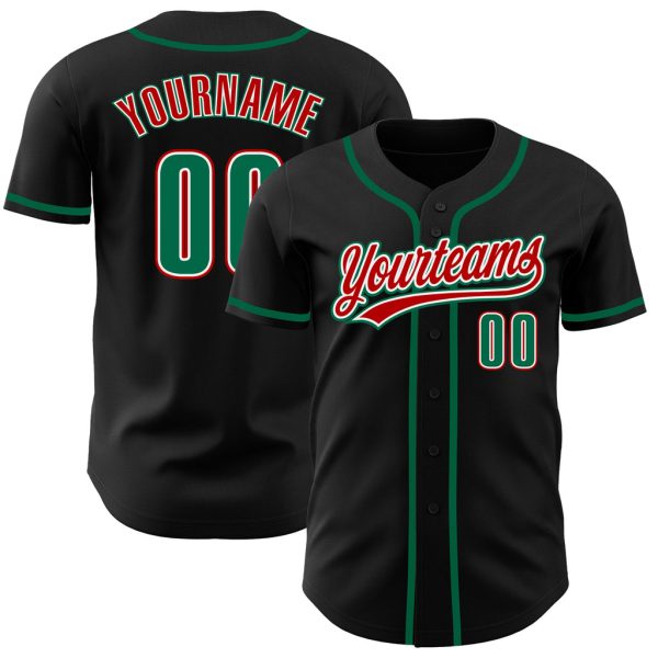 Custom Black Jersey, Personalized Black Baseball Jersey, Custom Baseball Jersey, Custom Black Kelly Green-Red Authentic Baseball Jersey Jezsport.com