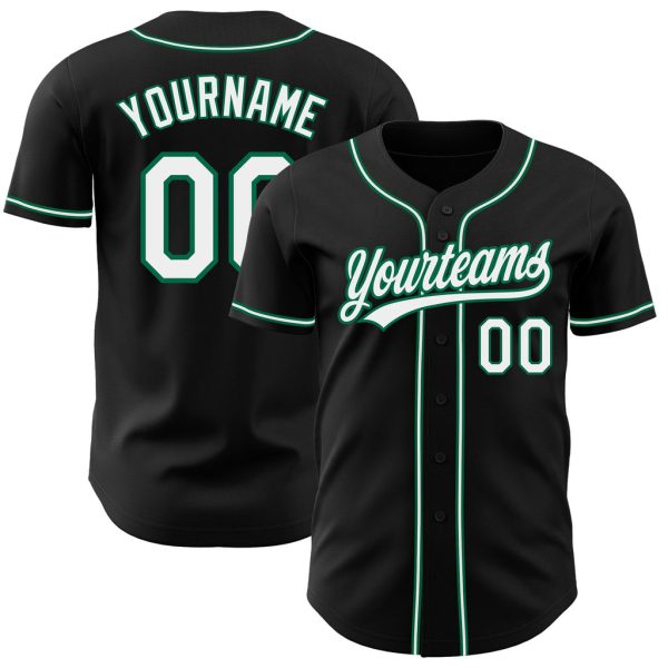 Custom Black Jersey, Personalized Black Baseball Jersey, Custom Baseball Jersey, Custom Black White-Kelly Green Authentic Baseball Jersey Jezsport.com