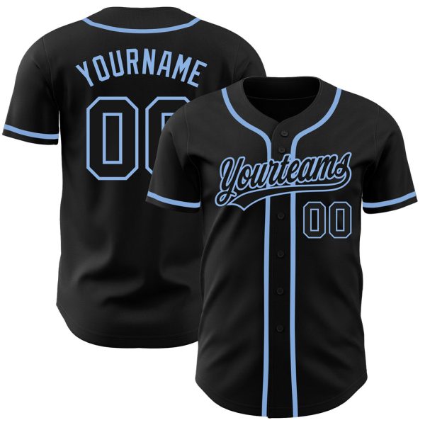 Custom Black Jersey, Personalized Black Baseball Jersey, Custom Baseball Jersey, Custom Black Black-Light Blue Authentic Baseball Jersey Jezsport.com