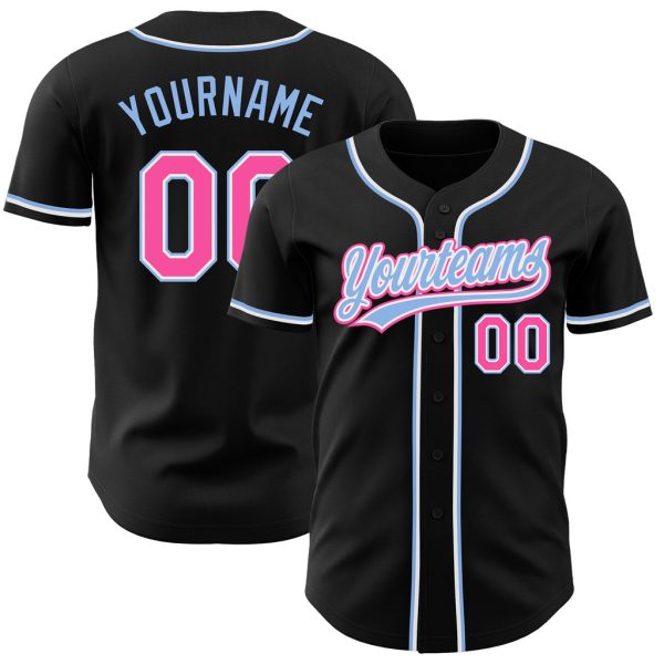 Custom Black Jersey, Personalized Black Baseball Jersey, Custom Baseball Jersey, Custom Black Pink-Light Blue Authentic Baseball Jersey Jezsport.com