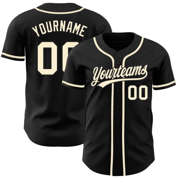 Custom Black Jersey, Personalized Black Baseball Jersey, Custom Baseball Jersey, Custom Black Cream Authentic Baseball Jersey Jezsport.com