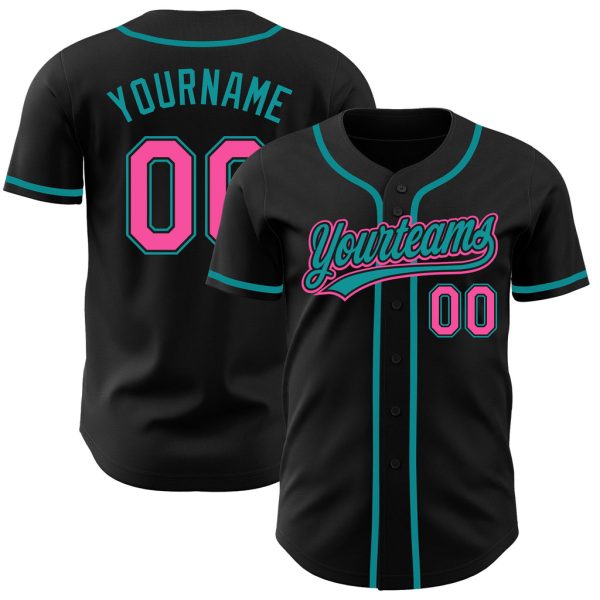 Custom Black Jersey, Personalized Black Baseball Jersey, Custom Baseball Jersey, Custom Black Pink-Teal Authentic Baseball Jersey Jezsport.com