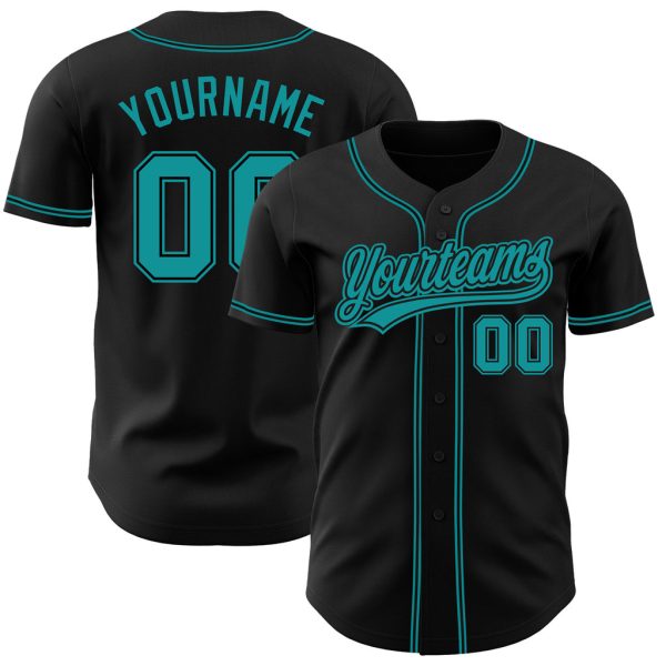 Custom Black Jersey, Personalized Black Baseball Jersey, Custom Baseball Jersey, Custom Black Teal Authentic Baseball Jersey Jezsport.com