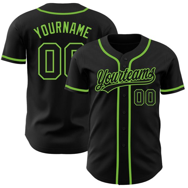 Custom Black Jersey, Personalized Black Baseball Jersey, Custom Baseball Jersey, Custom Black Black-Neon Green Authentic Baseball Jersey Jezsport.com