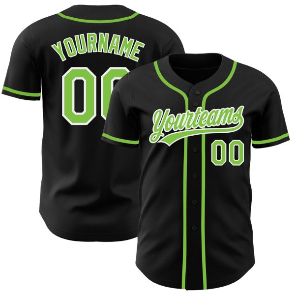 Custom Black Jersey, Personalized Black Baseball Jersey, Custom Baseball Jersey, Custom Black Neon Green-White Authentic Baseball Jersey Jezsport.com