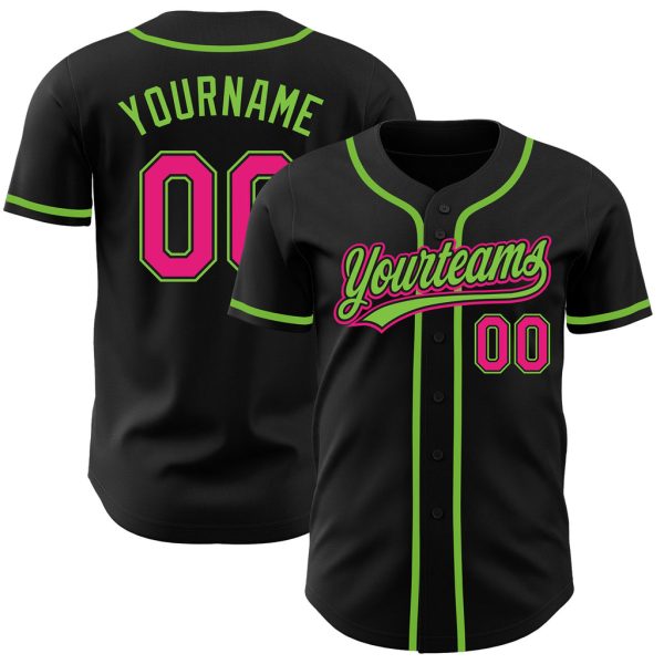 Custom Black Jersey, Personalized Black Baseball Jersey, Custom Baseball Jersey, Custom Black Hot Pink-Neon Green Authentic Baseball Jersey Jezsport.com