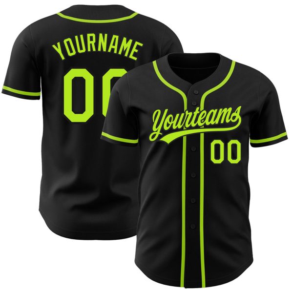 Custom Black Jersey, Personalized Black Baseball Jersey, Custom Baseball Jersey, Custom Black Neon Green Authentic Baseball Jersey Jezsport.com