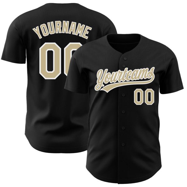 Custom Black Jersey, Personalized Black Baseball Jersey, Custom Baseball Jersey, Custom Black Vegas Gold-White Authentic Baseball Jersey Jezsport.com