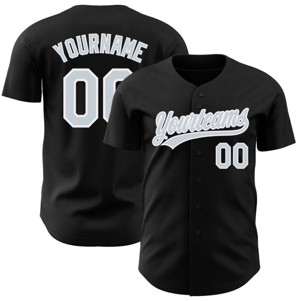 Custom Black Jersey, Personalized Black Baseball Jersey, Custom Baseball Jersey, Custom Black Silver-White Authentic Baseball Jersey Jezsport.com