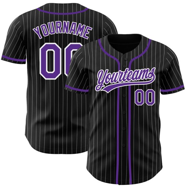 Custom Black Jersey, Personalized Black Baseball Jersey, Custom Baseball Jersey, Custom Black White Pinstripe Purple Authentic Baseball Jersey Jezsport.com