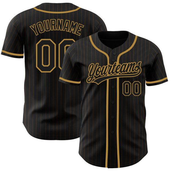 Custom Black Jersey, Personalized Black Baseball Jersey, Custom Black Old Gold Pinstripe Black-Old Gold Authentic Baseball Jersey Jezsport.com