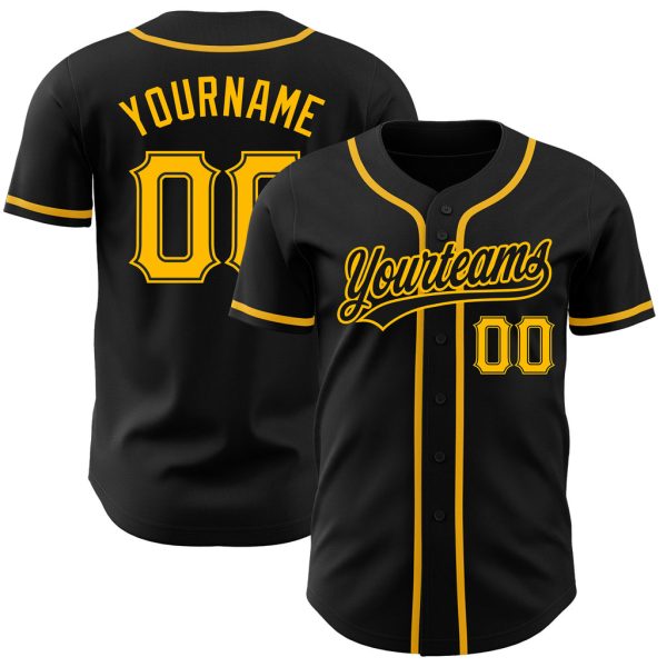 Custom Black Jersey, Personalized Black Baseball Jersey, Custom Baseball Jersey, Custom Black Gold Authentic Baseball Jersey Jezsport.com