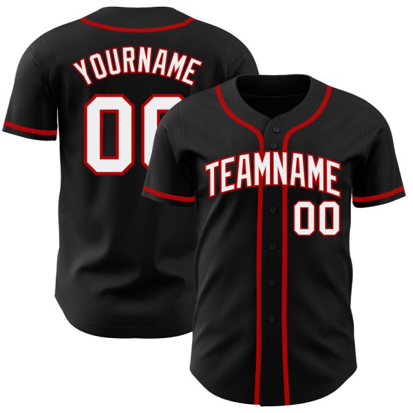 Custom Black Jersey, Personalized Black Baseball Jersey, Custom Baseball Jersey, Custom Black White-Red Authentic Baseball Jersey Jezsport.com