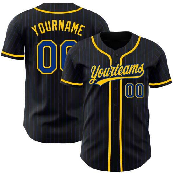 Custom Black Jersey, Personalized Black Baseball Jersey, Custom Baseball Jersey, Custom Black Royal Pinstripe Royal-Yellow Authentic Baseball Jersey Jezsport.com