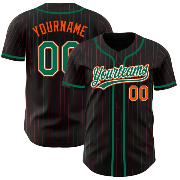 Custom Black Jersey, Personalized Black Baseball Jersey, Custom Baseball Jersey Black Orange Pinstripe Kelly Green-White Authentic Baseball Jersey Jezsport.com