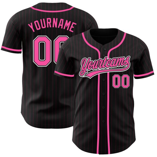 Custom Black Jersey, Personalized Black Baseball Jersey, Custom Baseball Jersey, Custom Black Pink Pinstripe Pink-White Authentic Baseball Jersey Jezsport.com