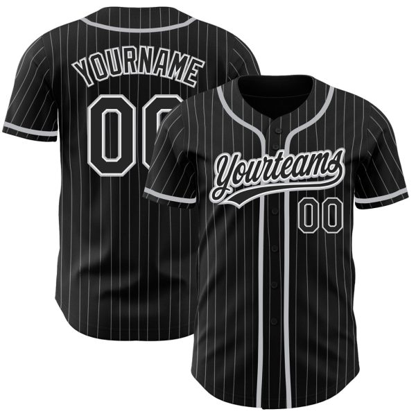 Custom Black Jersey, Personalized Black Baseball Jersey, Custom Baseball Jersey,Custom Black White Pinstripe Black-Gray Authentic Baseball Jersey Jezsport.com