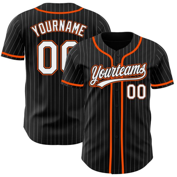 Custom Black Jersey, Personalized Black Baseball Jersey, Custom Baseball Jersey, Custom Black White Pinstripe White-Orange Authentic Baseball Jersey Jezsport.com