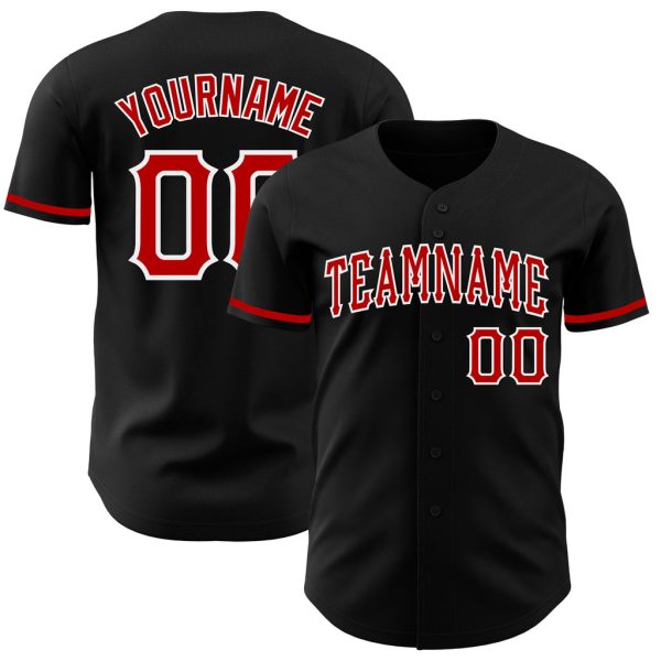 Custom Black Jersey, Personalized Black Baseball Jersey, Custom Baseball Jersey, Custom Black Red-White Authentic Baseball Jersey Jezsport.com