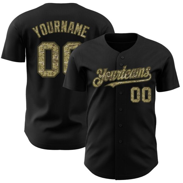 Custom Black Jersey, Personalized Black Baseball Jersey, Custom Baseball Jersey, Custom Black Camo-Olive Authentic Baseball Jersey Jezsport.com