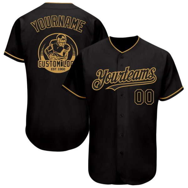 Custom Black Jersey, Personalized Black Baseball Jersey, Custom Baseball Jersey, Custom Black Old Gold Authentic Baseball Jersey Jezsport.com