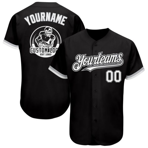 Custom Black Jersey, Personalized Black Baseball Jersey, Custom Baseball Jersey, Custom Black White-Gray Authentic Baseball Jersey Jezsport.com