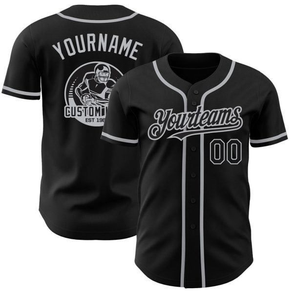 Custom Black Jersey, Personalized Black Baseball Jersey, Custom Baseball Jersey, Custom Black Gray Authentic Baseball Jersey Jezsport.com