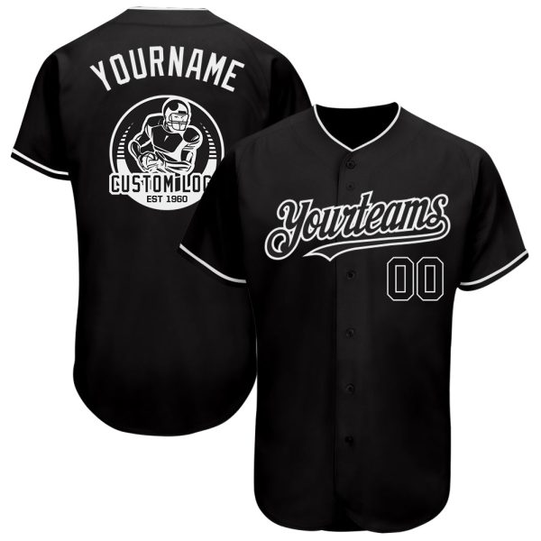 Custom Black Jersey, Personalized Black Baseball Jersey, Custom Baseball Jersey, Custom Black White Authentic Baseball Jersey Jezsport.com