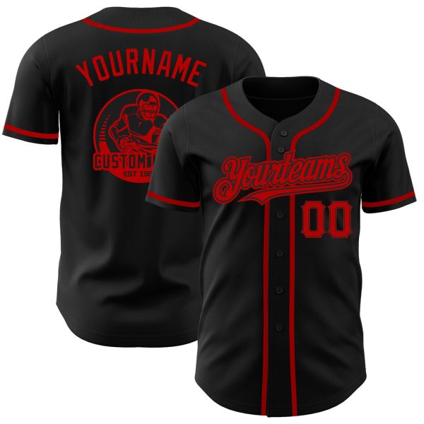 Custom Black Jersey, Personalized Black Baseball Jersey, Custom Baseball Jersey, Custom Black Red Authentic Baseball Jersey Jezsport.com