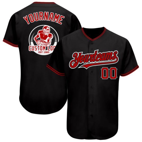 Custom Black Jersey, Personalized Black Baseball Jersey, Custom Baseball Jersey, Custom Black Red-White Authentic Baseball Jersey Jezsport.com