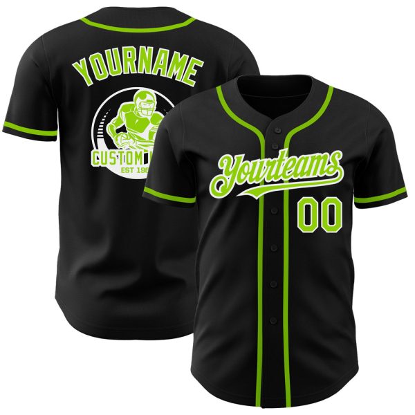 Custom Black Jersey, Personalized Black Baseball Jersey, Custom Baseball Jersey, Custom Black Neon Green-White Authentic Baseball Jersey Jezsport.com