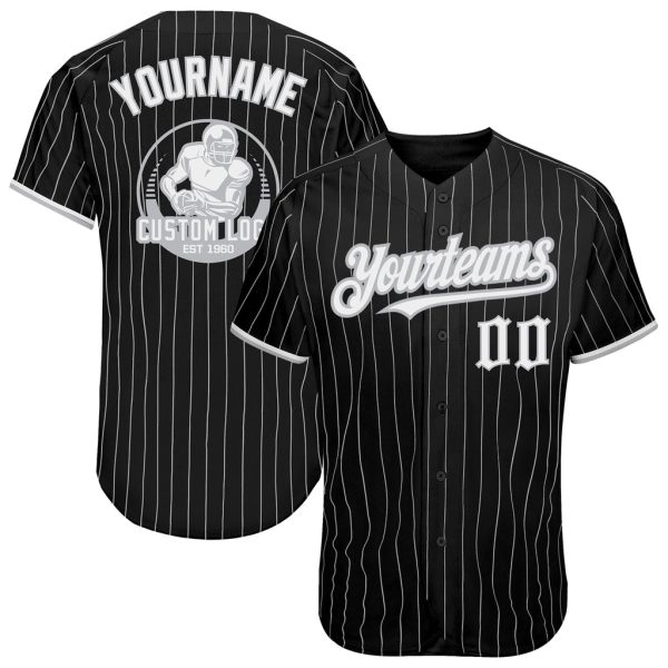 Custom Black Jersey, Personalized Black Baseball Jersey, Custom Baseball Jersey, Custom Black Gray Pinstripe White Authentic Baseball Jersey Jezsport.com