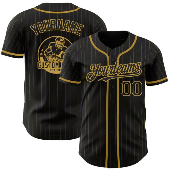 Custom Black Jersey, Personalized Black Baseball Jersey, Custom Baseball Jersey, Custom Black Old Gold Pinstripe Old Gold Authentic Baseball Jersey Jezsport.com